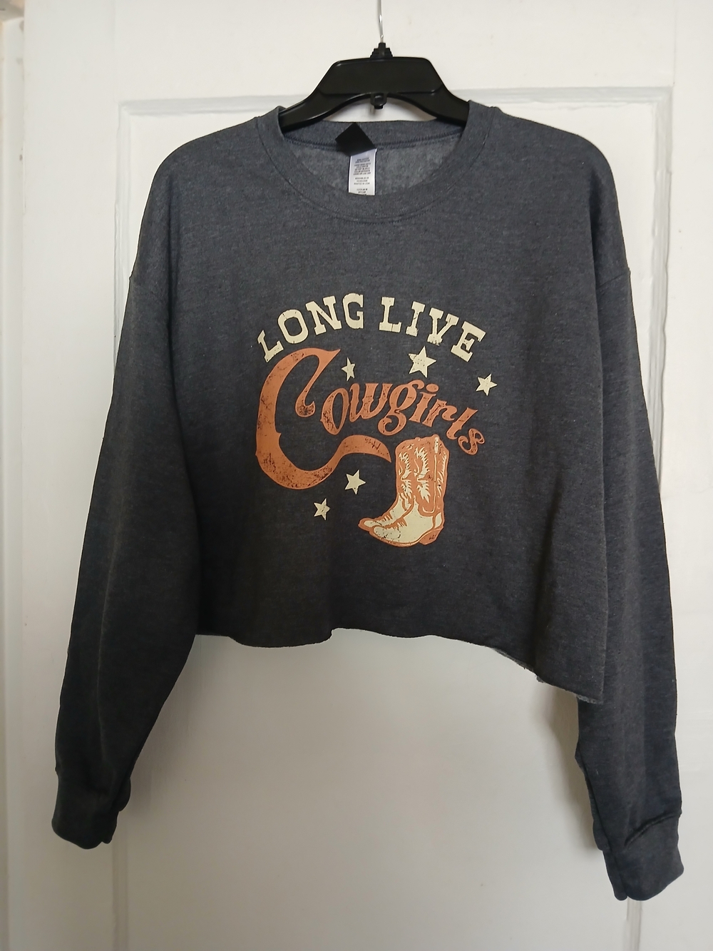 Sweet Claire Charcoal Cropped Sweatshirt with Graphic Print